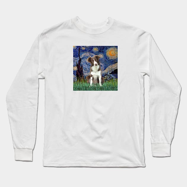 Starry Night Adapted to Include a Border Collie Long Sleeve T-Shirt by Dogs Galore and More